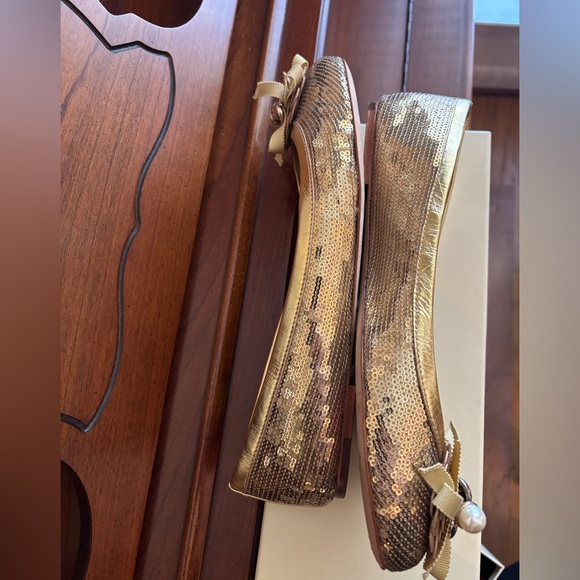 Coach Abigail Gold Sequins Flats with Bow and Pearl Accents - Picture 8 of 11